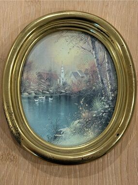 Vintage Homco Wall Plaque Swans Church Cottagecore Oval Gallery Wall Nostalgic